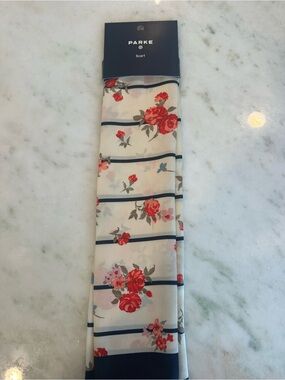 Parke Floral Stripe Lightweight Scarf in Cream and Red